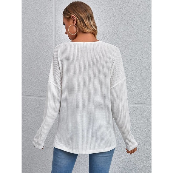 Maternity Half Button henley long sleeve Tee white - Picture 2 of 5